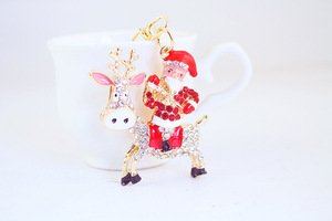 Placa de oro Metal aleación de zinc promoción dibujos animados Navidad Pere David's Deer Elk Santa Claus colgante llavero llaveros para bolso - Product Image 4