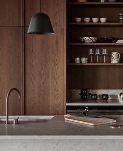 <span class=keywords><strong>Cuisine</strong></span> îlot en béton sur mesure, rangement ouvert, appareils électroménagers encastrés, finition mate, portes cachées - Product Image 2