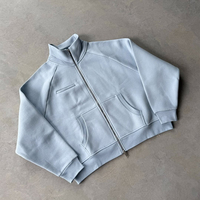 Sweat à capuche zippé OEM de luxe, coupe ample, en molleton épais 500 g/m², avec motif Air Layer sans capuche pour homme