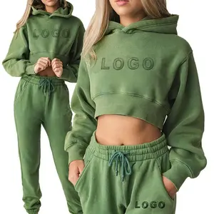 Custom Logo Sweatsuits Sexy and Leisure Hoodie Sweat Pants Crop Top Jogger Jumpers Tracksuits for Women