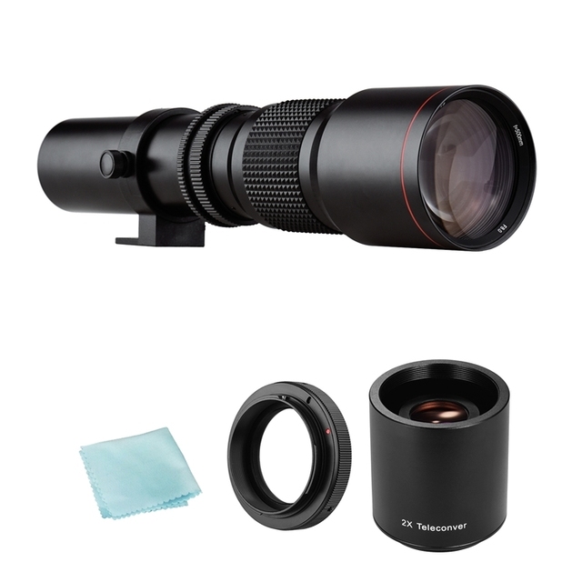 Camera Super Telephoto Lens 500mm F/8.0-32 Manual Zoom T-Mount Adapter Ring for Canon EF-mount Cameras