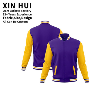 Custom Logo Unisex <b>Varsity</b> <b>Jacket</b> <b>Purple</b> Yellow Patchwork Baseball <b>Jacket</b> Contrast Color Windbreaker Outerwear for Team - Product Image 1