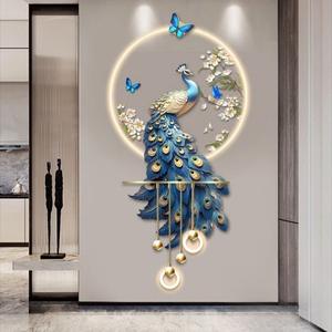 Peinture décorative pour entrée de porche 120x50cm, lampe murale LED tridimensionnelle haut de gamme, <span class=keywords><strong>paon</strong></span>, salon, fond de télévision - Product Image 2