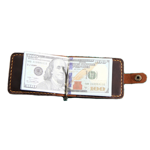 Coffee Genuine Leather Moneyclip Wallet Credit Card Holder Vintage Retro Cowhide Leather Money Clip Minimalist Wallets for Men - Product Image 2