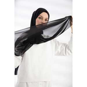 Elegant Chiffon Scarf Black Solid Women's Neckwear <b>Viscose</b> Polyester Lightweight <b>Hijab</b> Accessory - Product Image 4