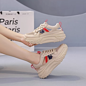 Zapatillas de deporte informales de moda de verano para <span class=keywords><strong>mujer</strong></span>, zapatos escolares deportivos de fondo grueso con cordones de malla de Torre hueca, transpirables iluminados para correr - Product Image 6