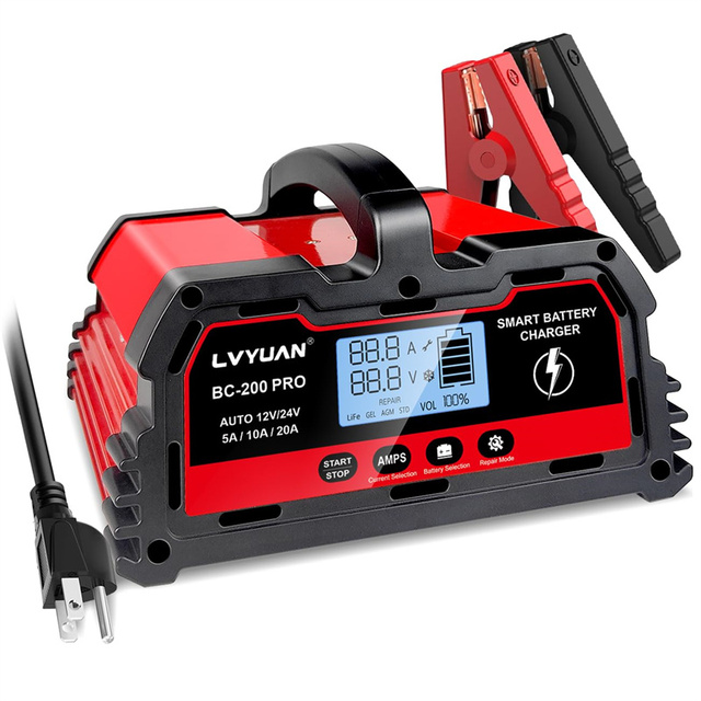 LVYUAN 20A Smart Fast Battery Charger for 12V and 24V Lead Acid and Lithium Batteries Winter Discharge Prevention