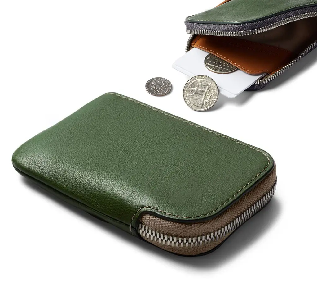 Small Leather Zipper Card Holder Wallet Coin Pouch Green Leather Wallet For Men