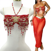 Hauts brassière en perles or rouge pour femmes dernière collection de fêtes de carnaval de sirène personnalisés