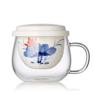 Taza de Té de Cerámica Pintada a Mano con Filtro Separador de Agua, Tapa Resistente al Calor para Beber Té, para Uso en Oficina y Hogar - Product Image 3