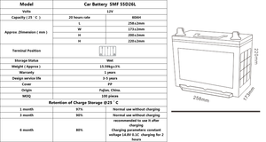 12 В 60 ач автомобильный пусковой аккумулятор 55D26L импорт 12 В свинцово-кислотный автомобильный аккумулятор - Product Image 2