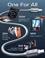 Cable de Carga LISEN de 3 Metros con Cable de Datos de Silicona Suave al Tacto para Uso en Casa y Oficina, Compatible con iPhone 17 16 15 14, Samsung S25, Laptop y PC