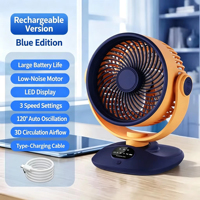 Ventilateur de table USB intelligent, batterie 2400 mAh ou alimentation secteur, 2 couleurs, plusieurs vitesses, silencieux, pour bureau