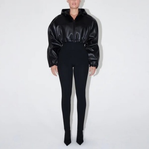 Fashion PU <b>Leather</b> Winter Breathable Motorcycle Crop Short Bomber Zipper Hoodie Women's <b>Long</b> Sleeve <b>Jacket</b> - Product Image 2