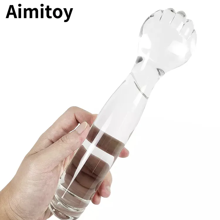 Aimitoy mano Punto de vidrio transparente larga consolador grande pene lesbiana juguetes sexuales para mujer masturbación consoladores anal