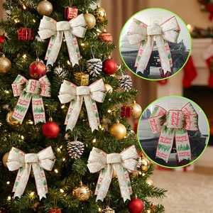<b>Christmas</b> Printed <b>Ribbon</b> Bow Ornament Double Layer Snowflake Bow <b>Christmas</b> <b>Tree</b> Wreath Hanging Decorations - Product Image 1