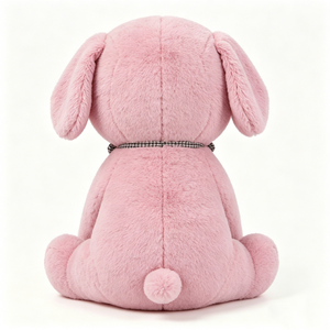 Peluche de chiot rose personnalisée - Animal en peluche doux et moelleux avec nœud à carreaux, jouet mignon pour enfants et crèches - Product Image 3