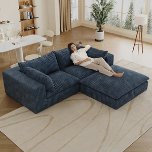 Sofá Seccional Modular <span class=keywords><strong>de</strong></span> <span class=keywords><strong>3</strong></span> <span class=keywords><strong>Plazas</strong></span> Kinwood, Estilo Americano Retro Moderno, Color Marrón, Tela <span class=keywords><strong>de</strong></span> Pana Gruesa a Rayas, Juego <span class=keywords><strong>de</strong></span> Sofás para Sala <span class=keywords><strong>de</strong></span> Estar - Product Image 2