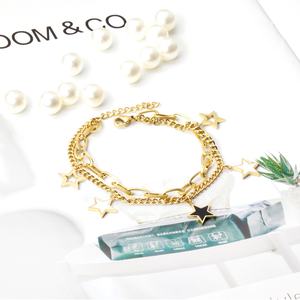 Nueva Pulsera de Cadena Doble con Diseño de Estrellas de Concha en Acero Inoxidable y Oro de 14K - Product Image 5