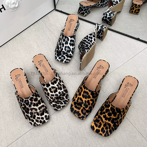 Outwear Sexy Square Toe Mid Heel <b>Slippers</b> for Women Summer New Arrival Skirt <b>Leopard</b> Print Elegant Sandals 43 - Product Image 4
