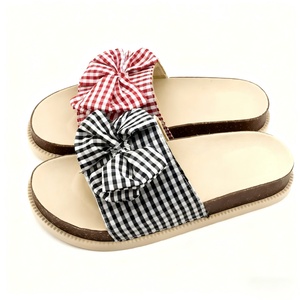 Womens Platform Gingham Bow <b>Slide</b> Sandals Cute Stylish Summer Footwear for Casual Outings - Product Image 1