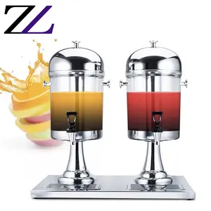 Stainless Steel Catering Bahan dan Alat Prasmanan Digunakan 2 Tank Pendingin Minuman Kaca Bening Jus Dispenser dengan Tap