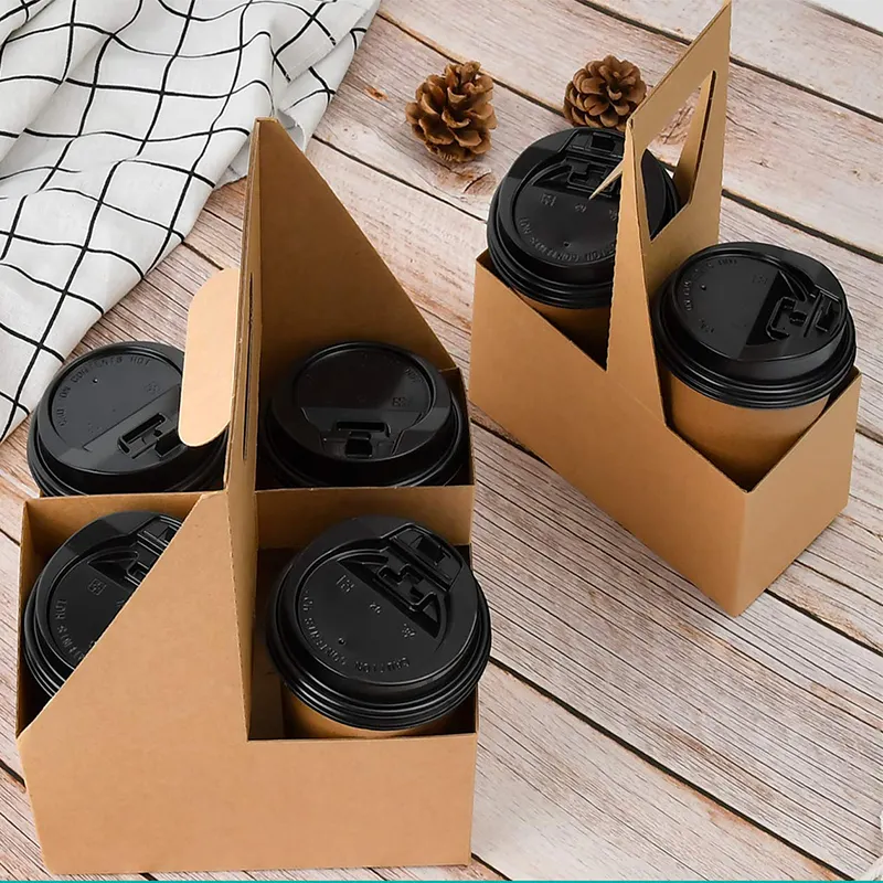 4 Pack Carrier Take Away Paper Cup wine glass bottle tin Holder With Handle