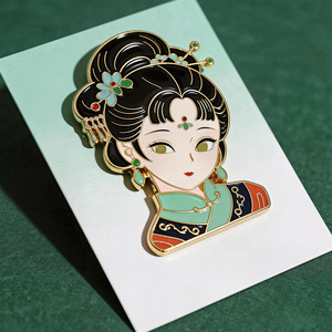 Traditional Chinese Lady Metal Pin Gold Plated Hard Enamel Zinc Alloy Irregular Shape Art Collectible - Product Image 5