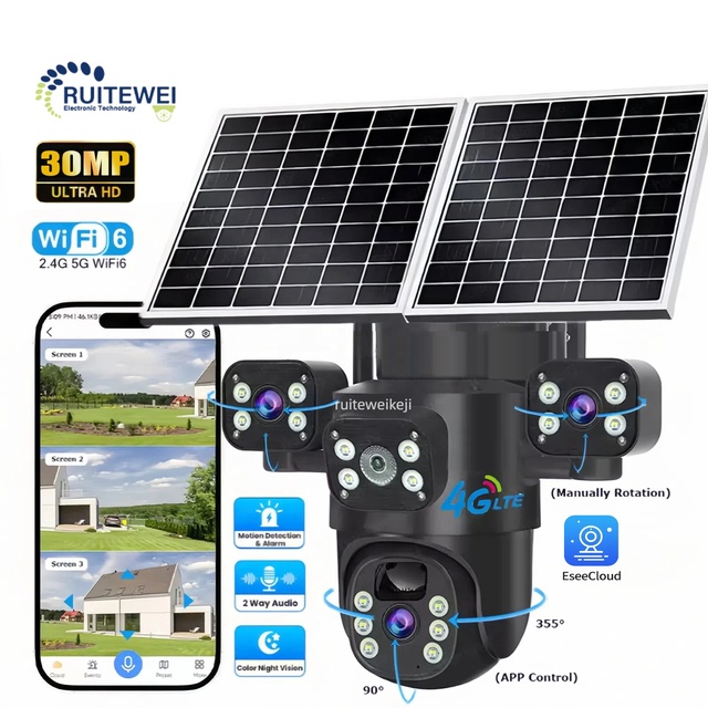 Eseecloud 15MP Outdoor Smart Home Security Camera 4G LTE PTZ Dual Lenses Human Motion Tracking IP67 Built-in Mic SD Card CMOS