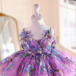 精品紫色亮片刺绣薄纱儿童晚会舞会礼服花童连衣裙大蝴蝶结童装 - Product Image 5