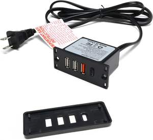 Prise concentrateur <span class=keywords><strong>USB</strong></span> C 4 ports <span class=keywords><strong>USB</strong></span> 20W Prise de charge rapide Table de bureau de lit encastrée Prise d'alimentation montée sur canapé Tension nominale 125V - Product Image 1