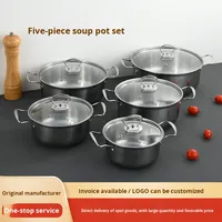Ensemble de casseroles électriques multifonctionnelles de style coréen en acier inoxydable de la série 400, 5 pièces, compatibles induction, avec couvercle en verre