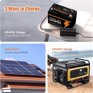 Batteria ricaricabile al litio LiFePO4 da 12V 100Ah (confezione da <span class=keywords><strong>3</strong></span>) con BMS e protezione per basse temperature per camper, imbarcazioni, sistemi solari, furgoni, rimorchi e backup - Product Image 2