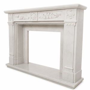 Traditional Marble <b>Fireplace</b> Mantel With Ornate Carving White Stone Indoor Wood Burning Hearth For Dining Room - Product Image 2