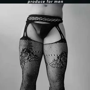 Calcetines sexuales para hombres jóvenes, cuerpo de malla, calcetines de base de seducción transparentes huecos, calcetines de red elásticos de seducción sexy