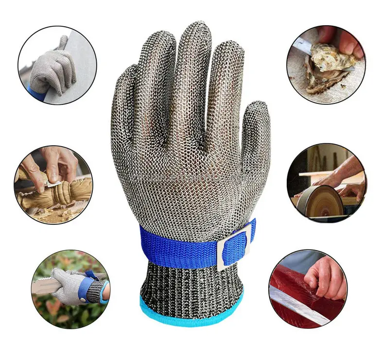 Stalen Handschoenen Van De Fabrikant Slachten Vis Roestvrijstalen Kwaliteit 5 Anti-Snijdende Arbeidsbescherming Handbeschermende Metalen Handschoenen