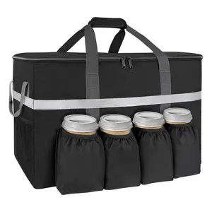 Custom 40L Extra Large Capacity Refrigerated Insulation Cooler Bag with 4 Cup Holder Folding Rechargeable Pizza Food Deliver Bag