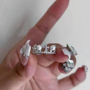 Support de bague en argent S925 avec perles rondes de 10 à 13 mm, accessoires de perles DIY 10707, bijoux en argent tendance, perles en vrac - Product Image 1