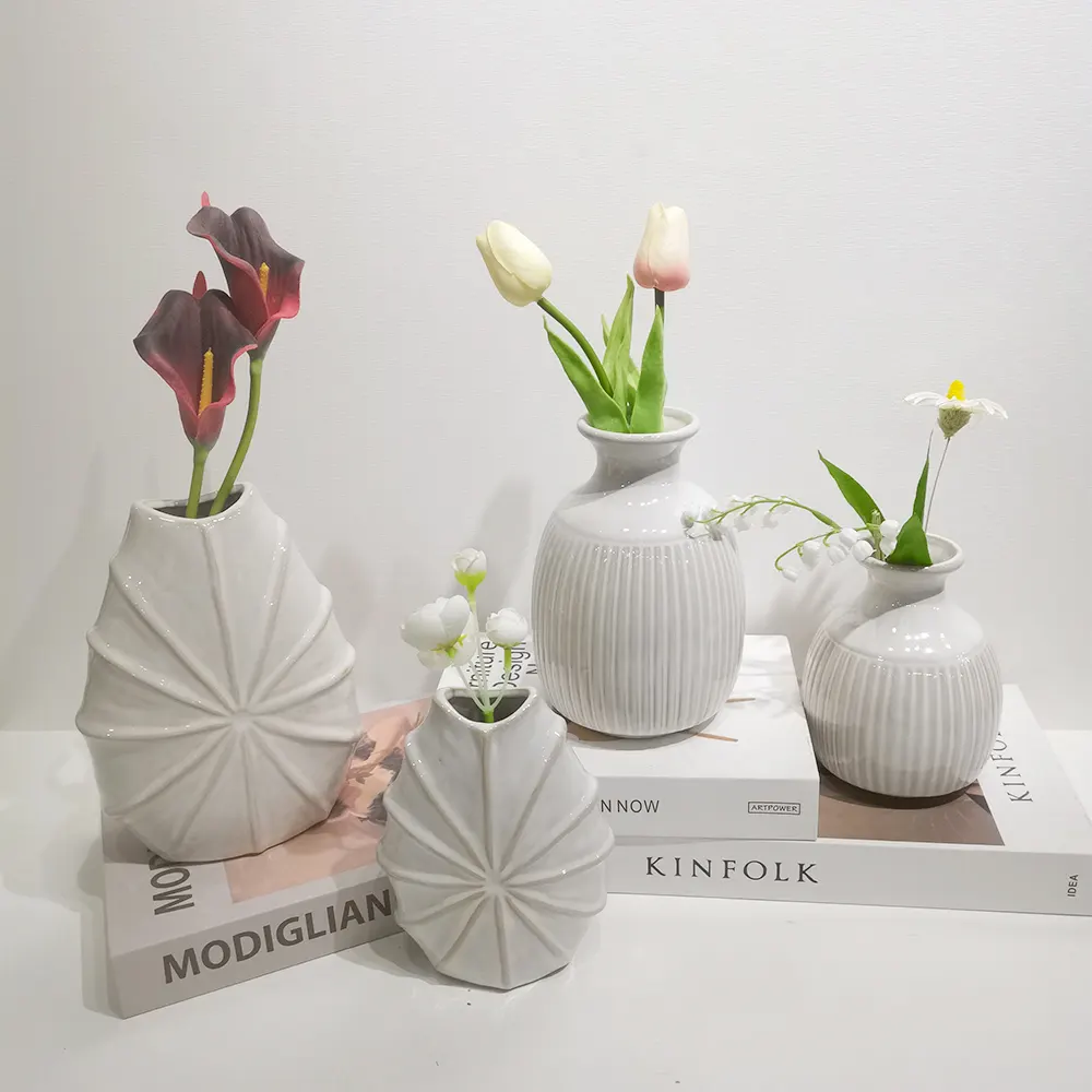Dekorasi rumah ruang tamu vas Nordik Pot bunga donat keramik berlubang lingkaran