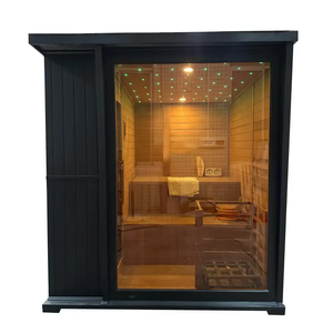Sauna <span class=keywords><strong>de</strong></span> Vapor con Techo Inclinado para 4 Personas, Diseño Moderno, Madera <span class=keywords><strong>de</strong></span> Cedro Rojo, 200x200x220cm, Cabina <span class=keywords><strong>de</strong></span> Sauna para Jardín o Patio Trasero - Product Image 1