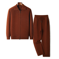 Ensemble de survêtement en laine mérinos 100% pour homme, avec logo personnalisé OEM, veste en tricot épaisse, pantalon, tenue en 2 pièces, costume en tricot d'hiver, pull