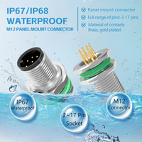 Conector M12 Impermeable IP67 de Montaje Frontal, Tipo PCB, Receptáculo de Montaje Trasero, 2-17 Pines, Conector de Panel M12