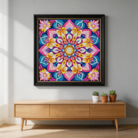 Peinture de mandala 5D DIY faite à la main avec des cristaux, peinture de fleurs en perles encadrée avec un cadre carré pour la décoration murale de la maison