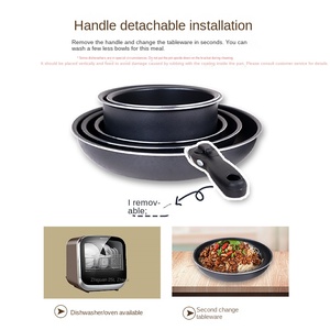 Ensemble d'outils de cuisson pour cuisinière à gaz à induction Poêle antiadhésive en aluminium Poignée amovible pour moins de crêpes noires de feu Steak frit Oeuf frit - Product Image 3