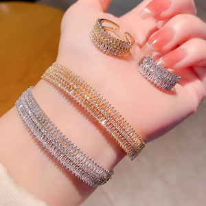 Lisa Yunxi Geometric Zircon <b>Bangle</b> <b>Set</b> Gold And White Micro Insert Women's Jewelry Anniversary Gift - Product Image 1
