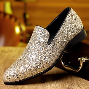 Mocassini di Lusso da <span class=keywords><strong>Uomo</strong></span> Oro Argento Autunno Tinta Unita Slip-On Formali per Feste e Matrimoni Alta Qualità - Product Image 4