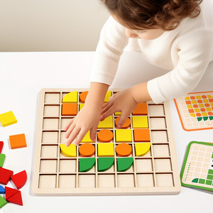 Maternelle <span class=keywords><strong>classique</strong></span> géométrique montessori jouet forme en bois motif blocs mosaïque puzzle en bois - Product Image 3