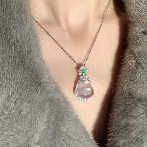 Collar de Lujo con Colgante de Jade Blanco Natural Chino, Plata de Ley S925, Forma de Calabaza con Incrustaciones de Diamantes - Product Image 4