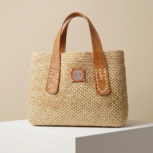 Bolso Tote de Paja Ana con Dos Cremalleras y Asas de Cuero, Estilo Bohemio, Abierto por Arriba, para Todas las Estaciones, Bolso de Hombro de Viaje para Mujer - Product Image 1