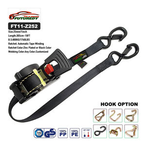 FT11-Z252 헤비 듀티 25mm 750KG 자동 개폐식 래칫 타이 다운 스트랩 10FT/15FT 폴리에스터 벨트 소재 라쳇 타이 타입 - Product Image 2
